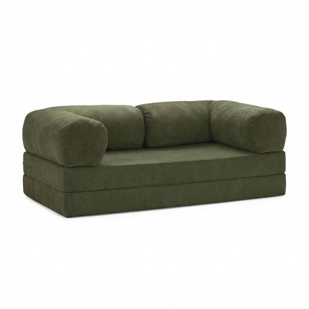Canapé cosy kaki confortable vue de face