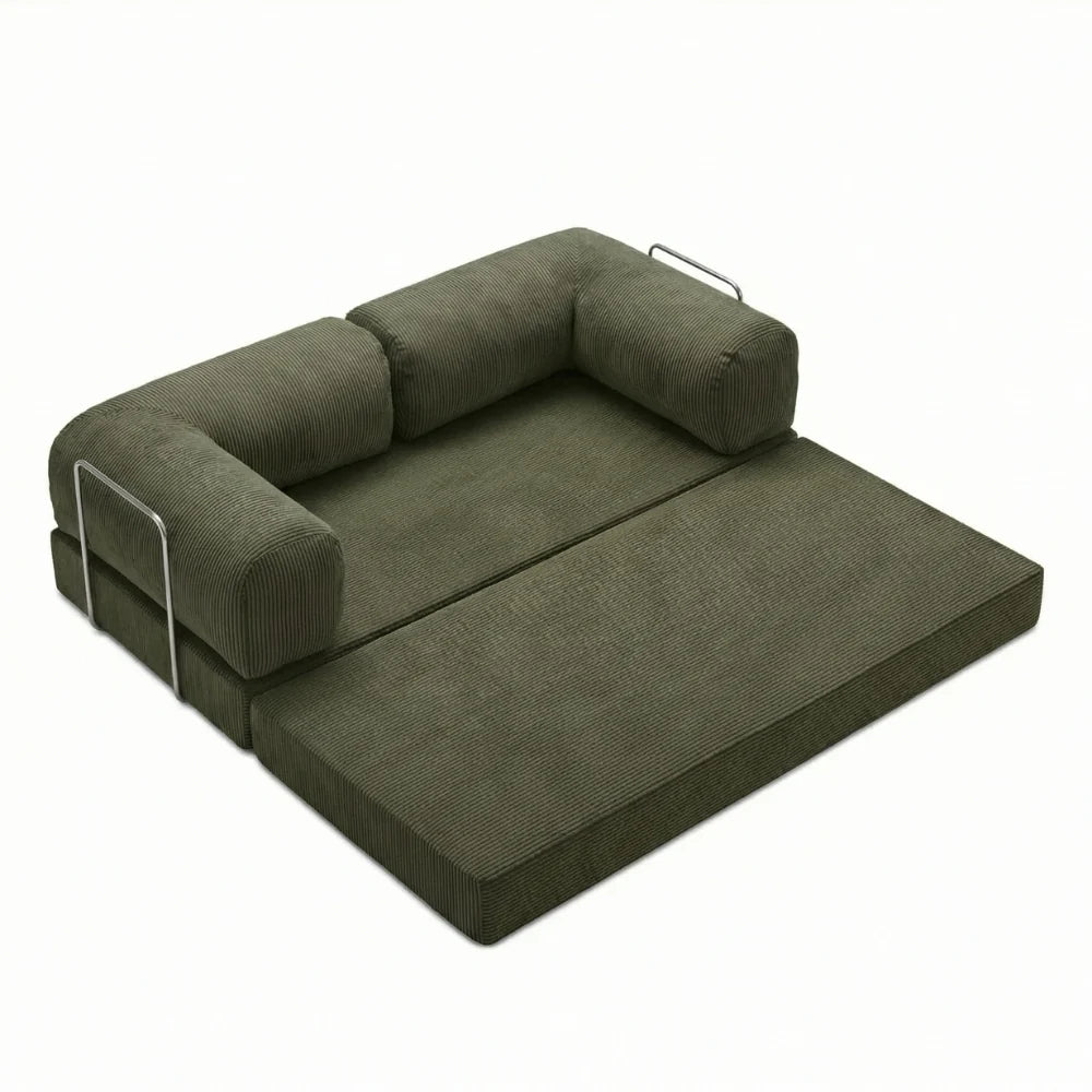 Canapé cosy kaki confortable vue dessus